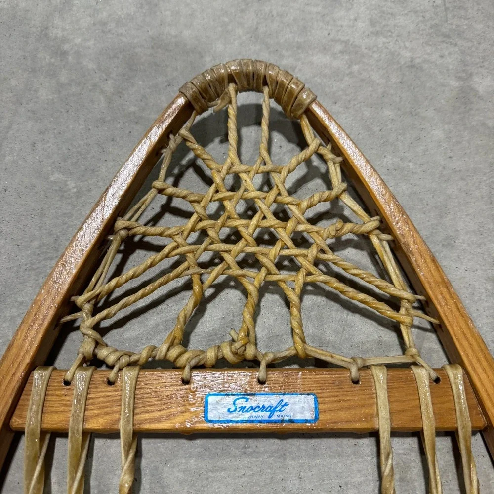 Vintage Pair Snowshoes By Snocraft Norway Maine USA 13x33 Leather w/ Bindings‎